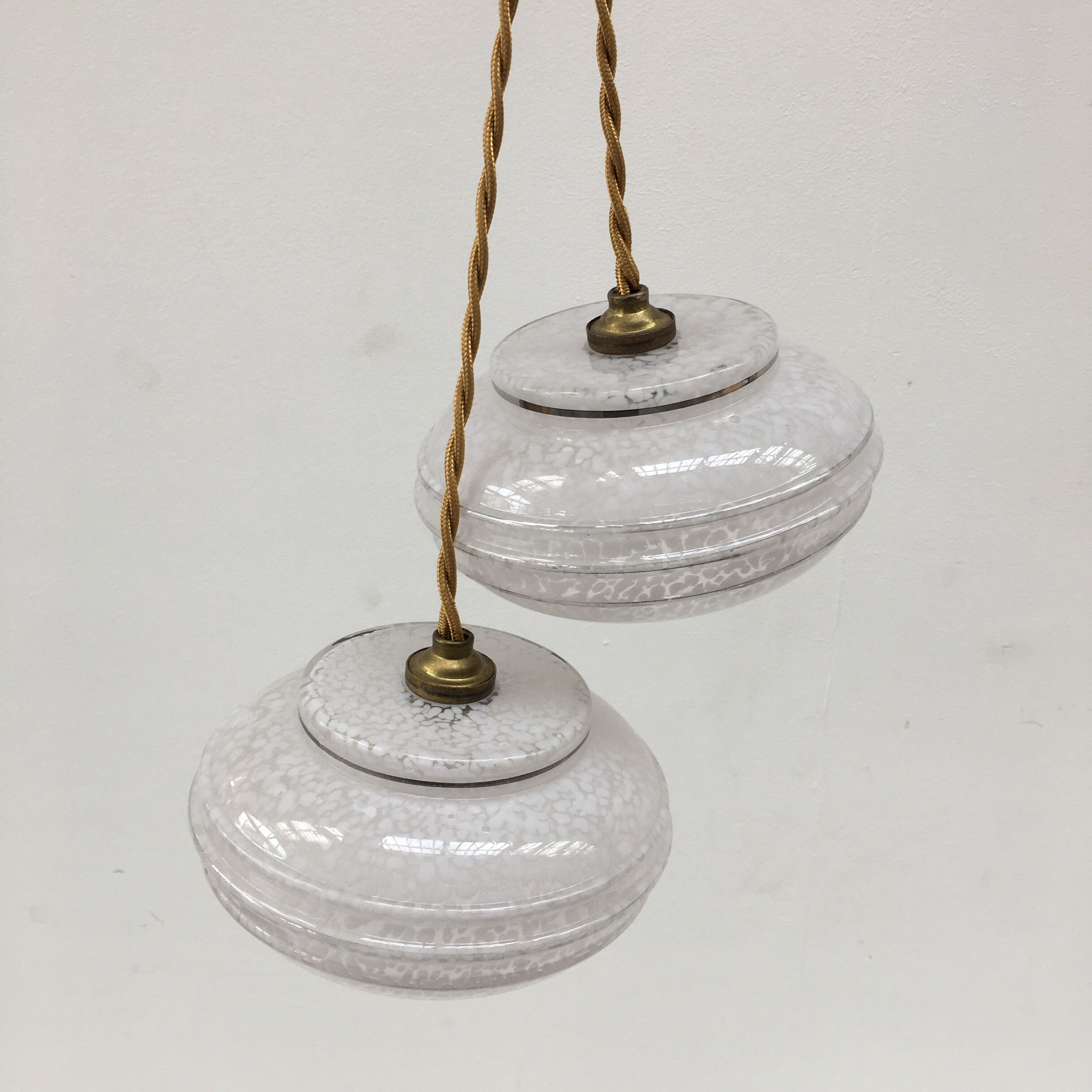 Pair of white clichy glass pendant lamps