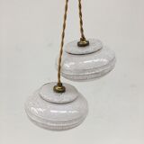 Pair of white clichy glass pendant lamps