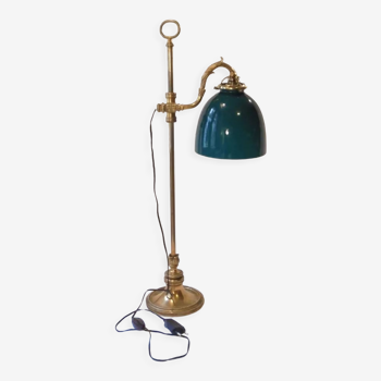 Lamp in bronze and green opaline