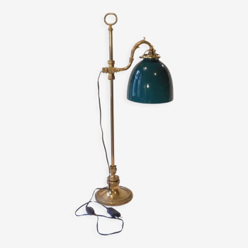 Lampe en bronze et opaline verte