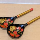 Vintage Khokhloma set – bowl + 7 painted ladles USSR