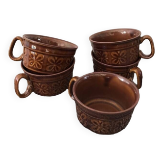 Set of 5 Coffee Cups with Stylized Flowers from Polish Pruszkow