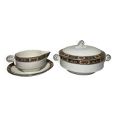 Antique set in Onnaing earthenware – covered vegetable dish and sauce boat –
