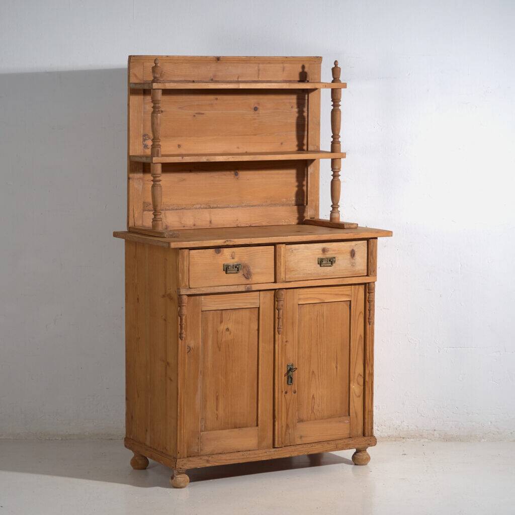 Antique pine dresser – European rustic furniture with shelves – circa 1940