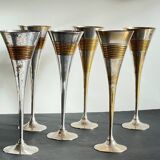 6 Vintage Silver-Plated Brass Champagne Flutes