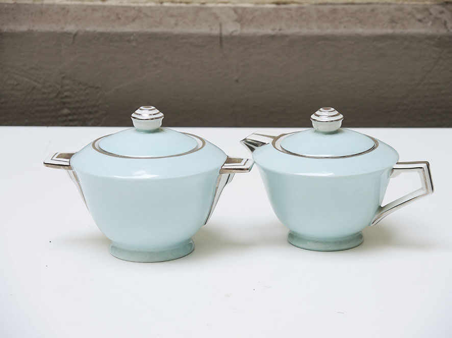 Art deco porcelain teapot and sweetener: maison cambet lyon