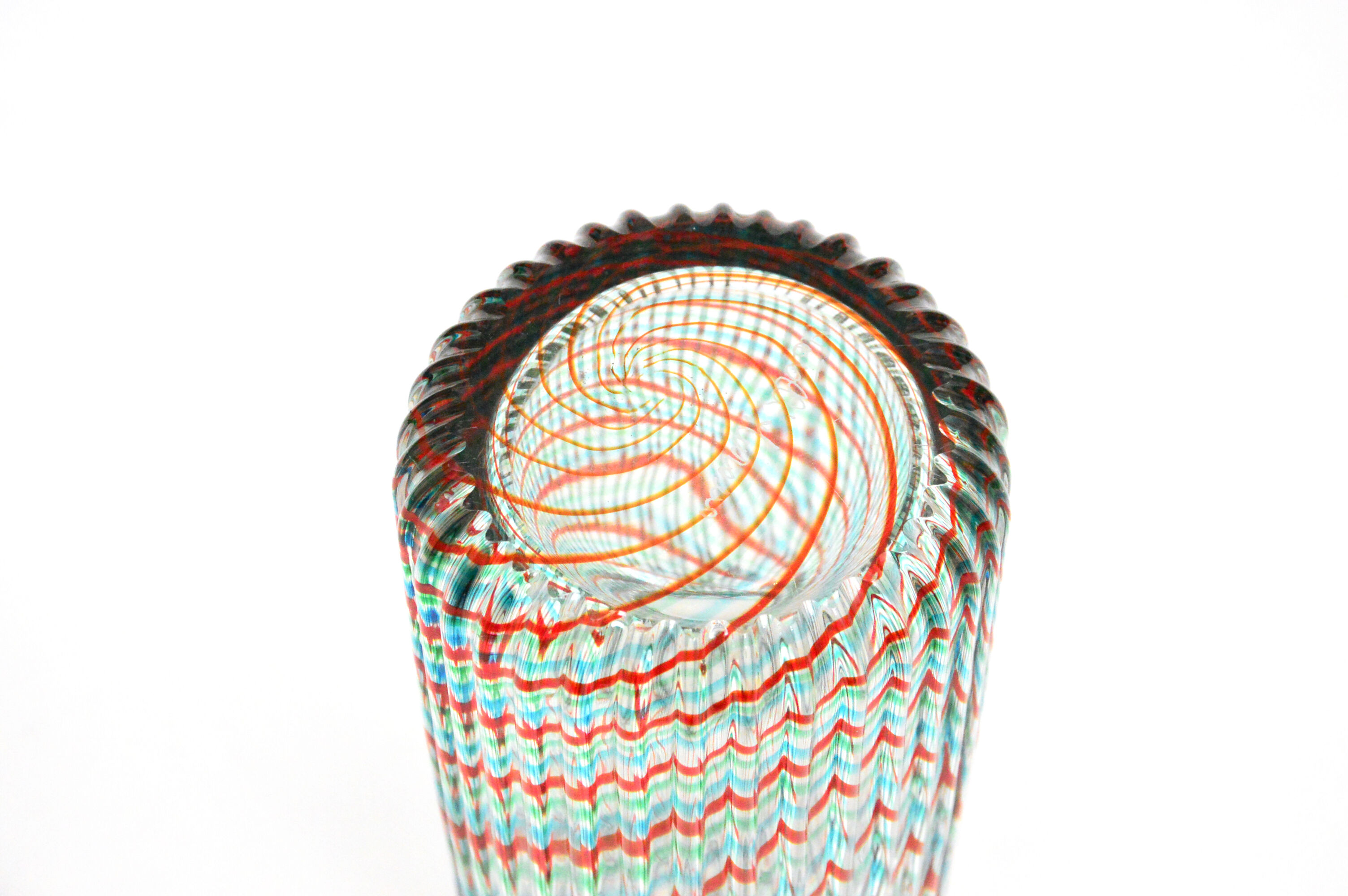 Ribbed Murano glass vase with half filigree decoration