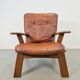 Fauteuil en bois brutaliste avec revêtement en cuir marron, Allemagne, années 1960.