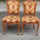 2 Louis XV chairs in solid wood and red-yellow fabric