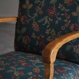 Danish mid-century modern, pair of beech armchairs with original fabric, 1960s.