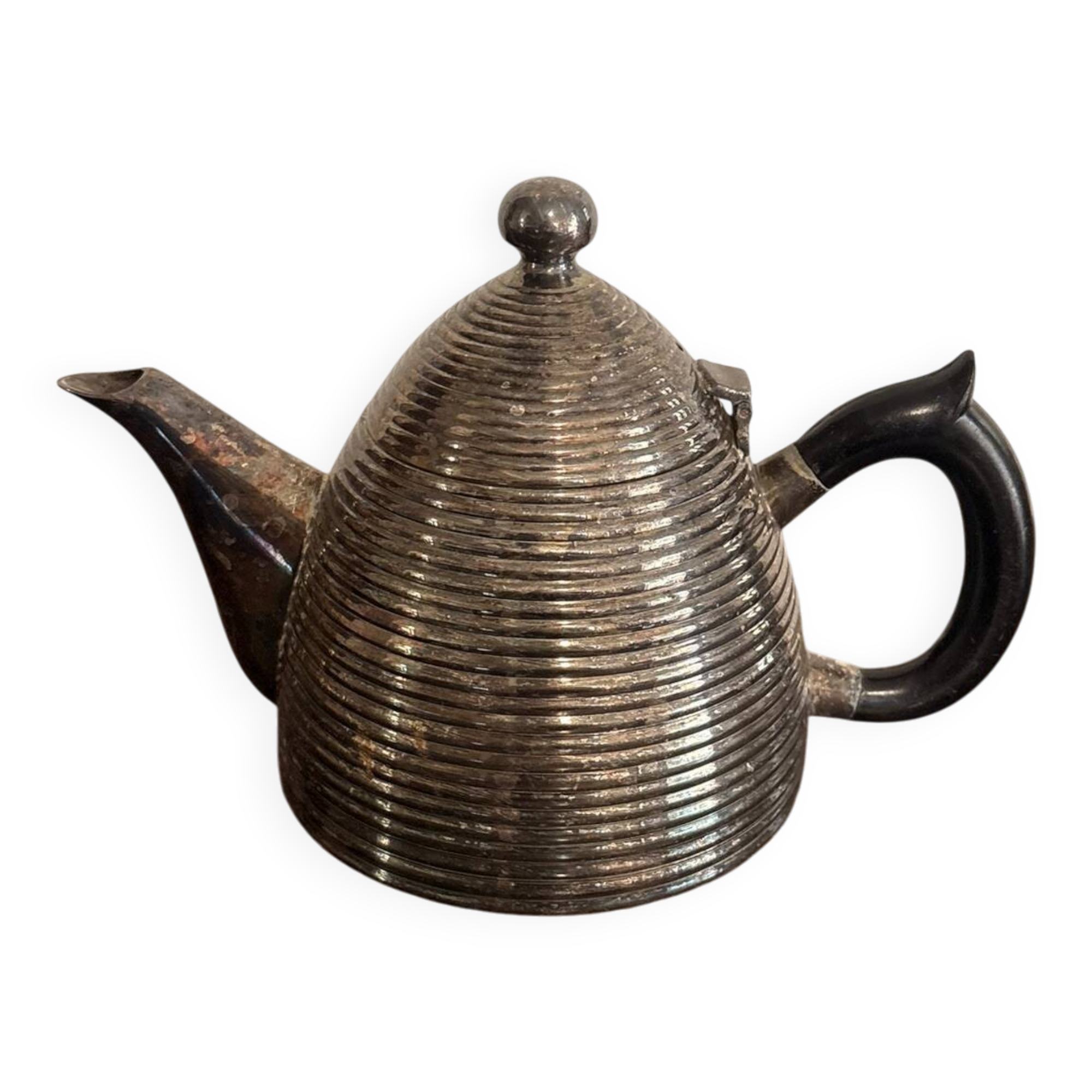 Vintage beehive shaped teapot silver-plated late art deco modernist