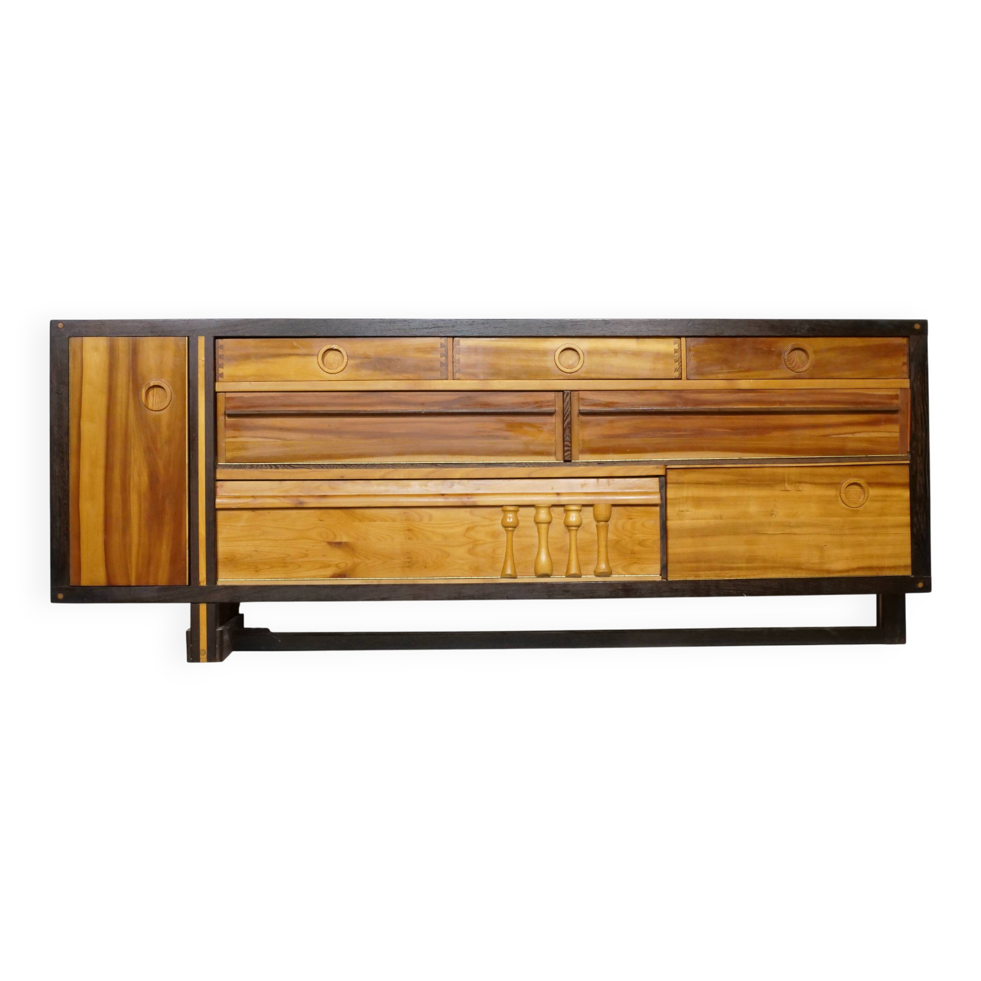 Handcrafted Solid Wood Sideboard in Wenge & Cherry, 1970 Vintage
