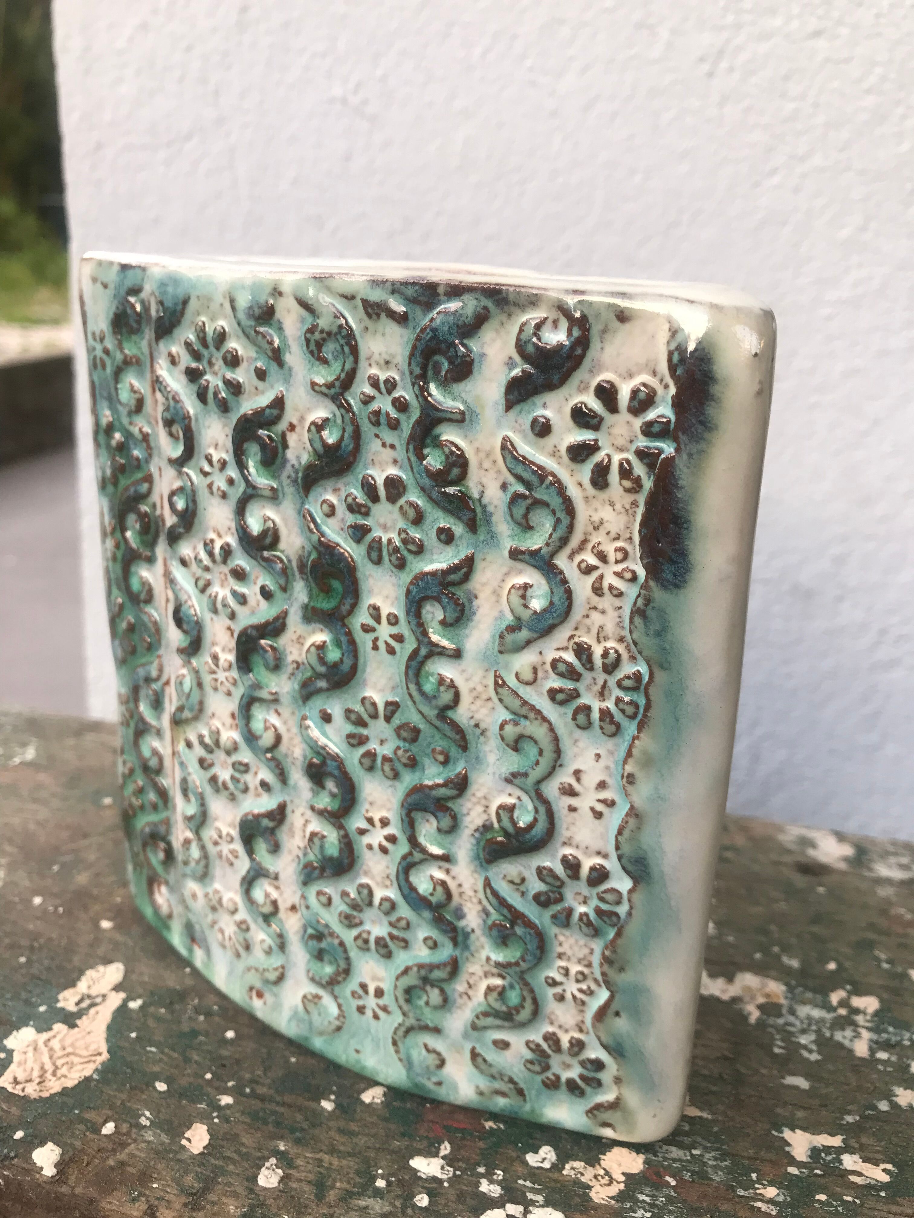 Vintage ceramic vase, decorated relief