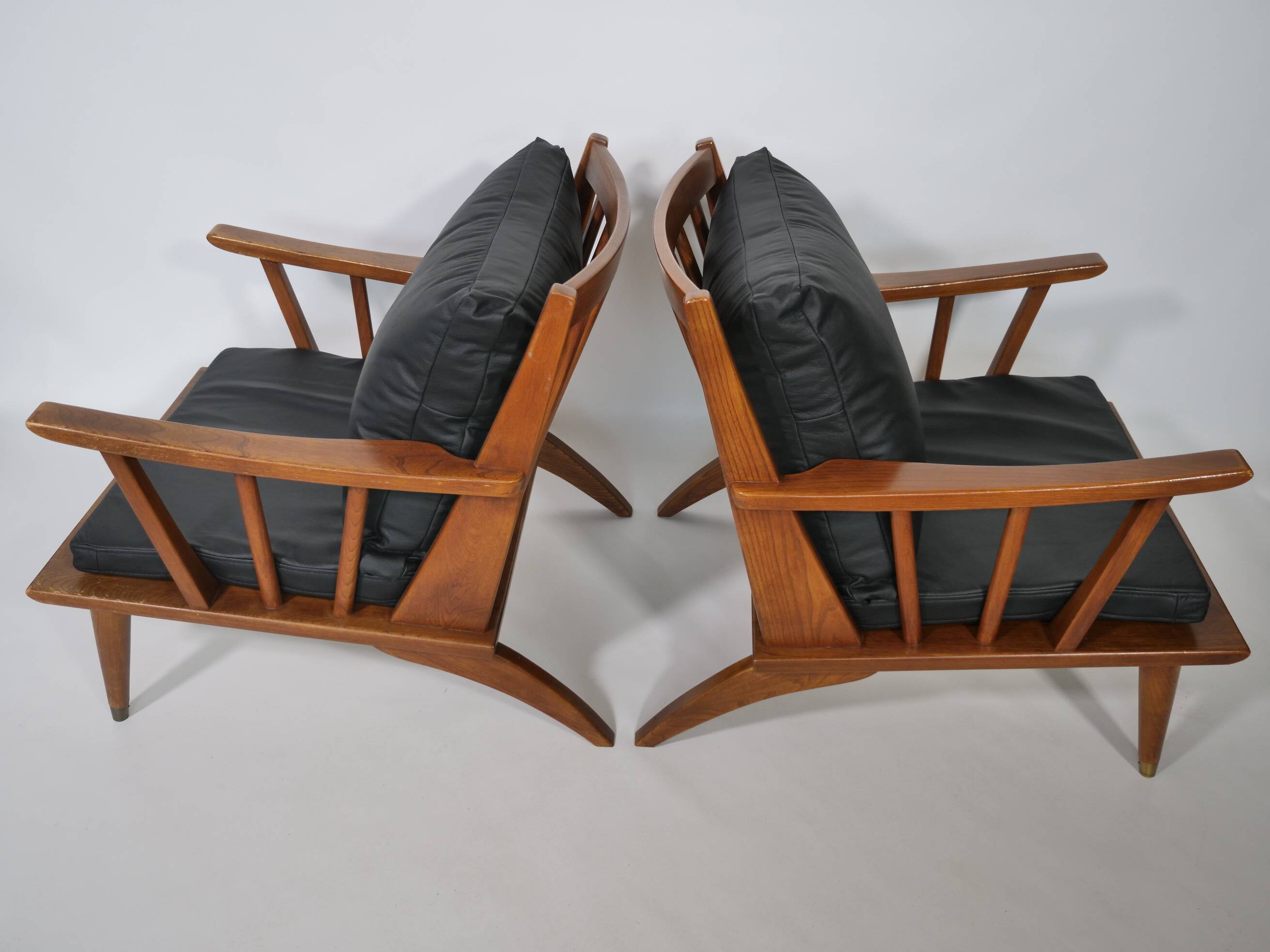 Leather Lounge Armchair Set – Teak, 1960s Mid-Century Vintage