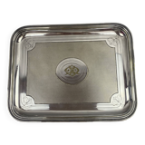 Christofle - plateau fond guilloché frise de perles métal argenté 1900