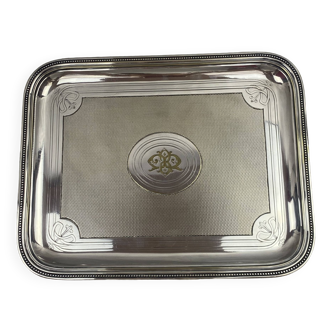 Christofle - guilloche base tray with silver-plated pearl frieze 1900