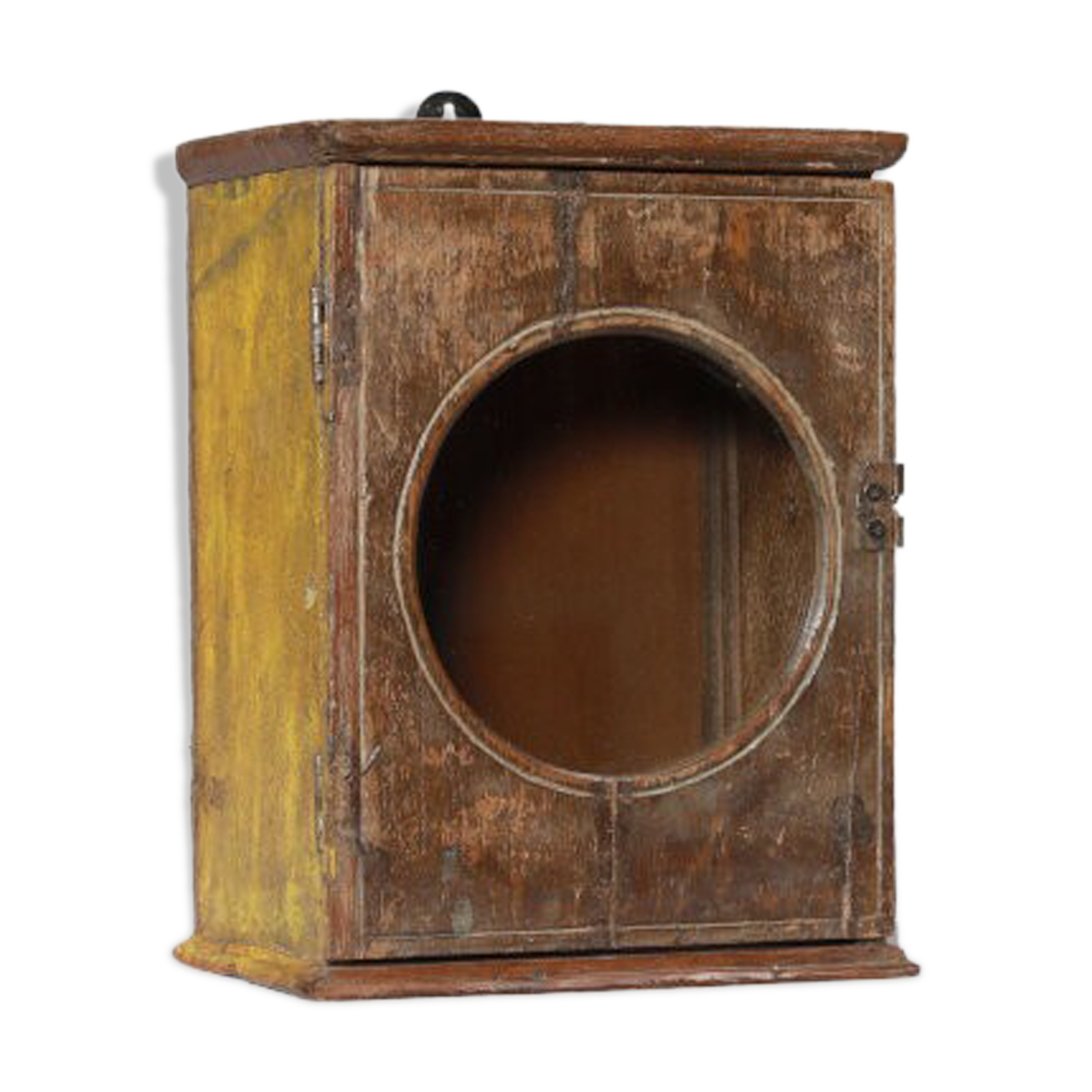 Little old wall showcase box has clock patina of origin india