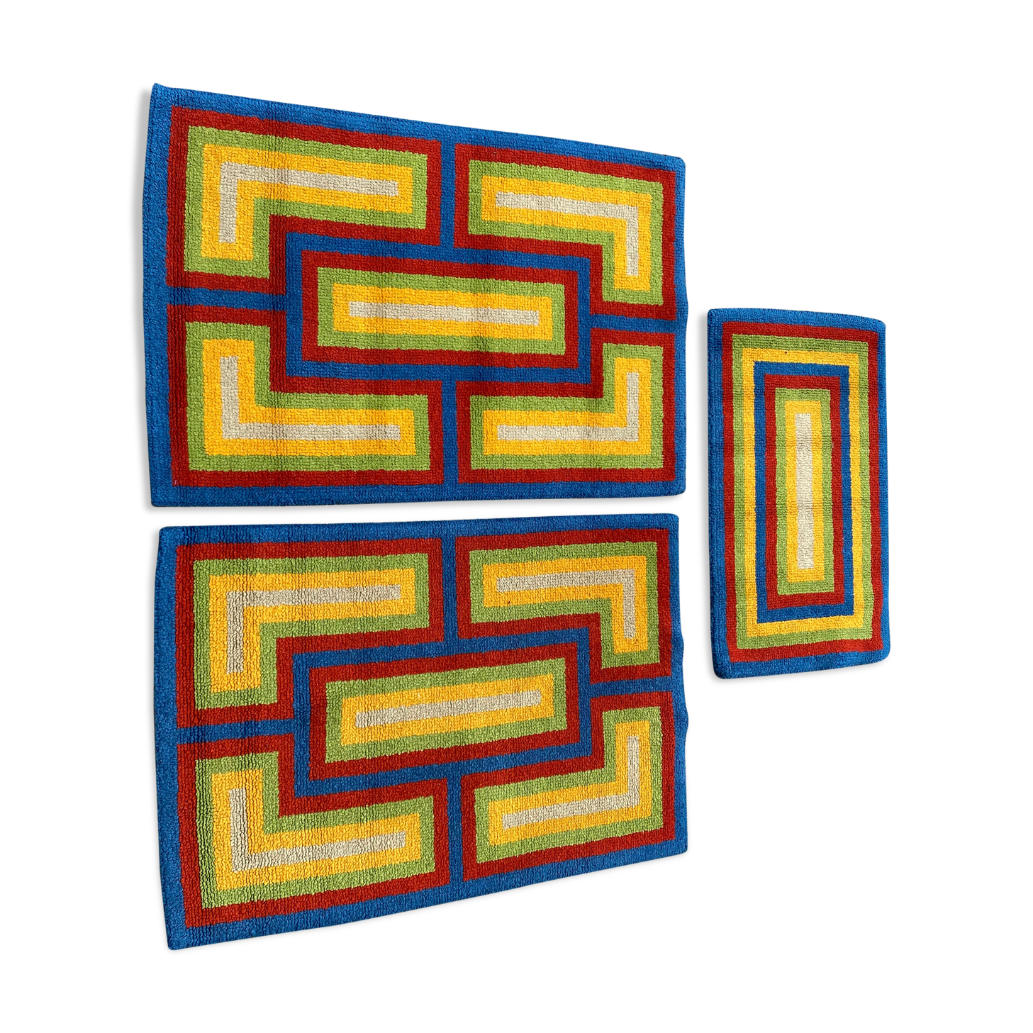 Trio of Vintage Bold Primary Colors Shag Rugs