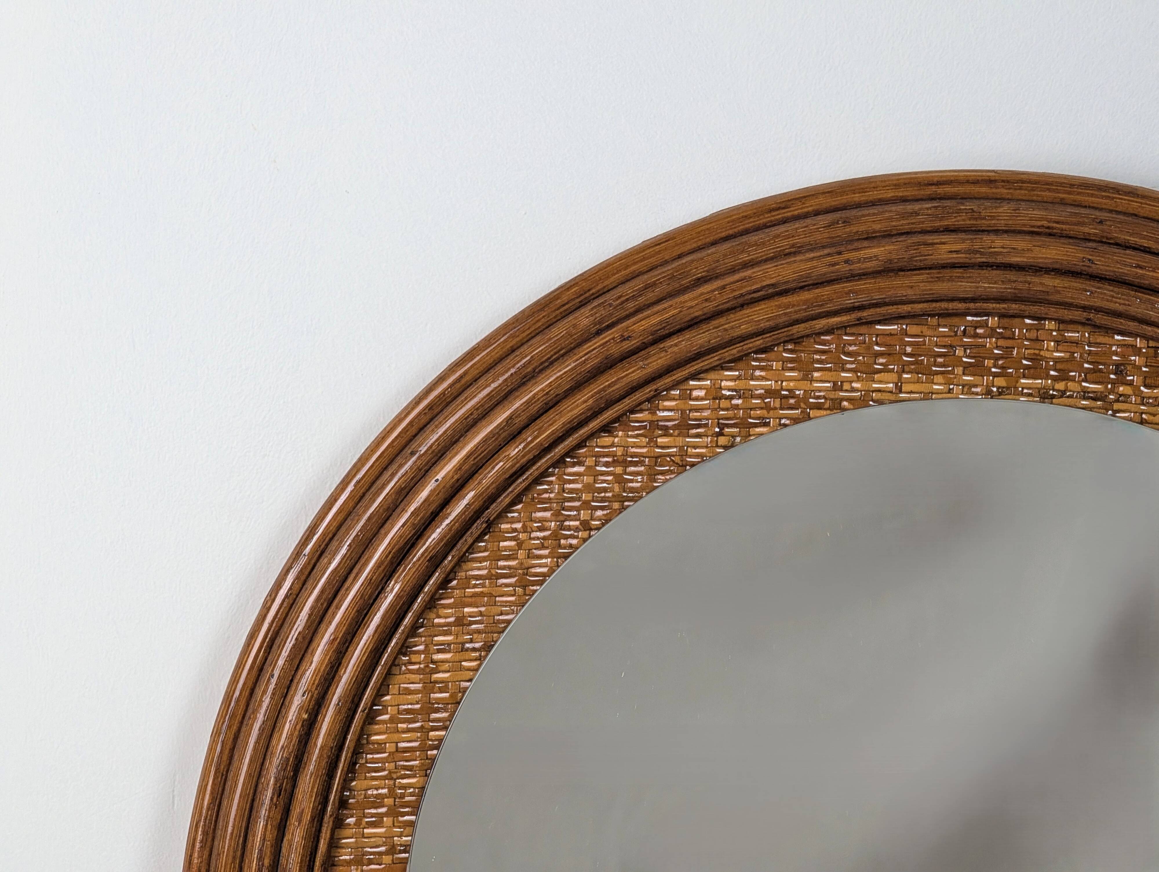 Wood and rattan mirror