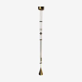 Patinated brass diabolo counterweight pendant lamp by SIsche, Germany
