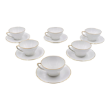 6 vintage porcelain cups and sub-cups France white brand SEP with gilded net