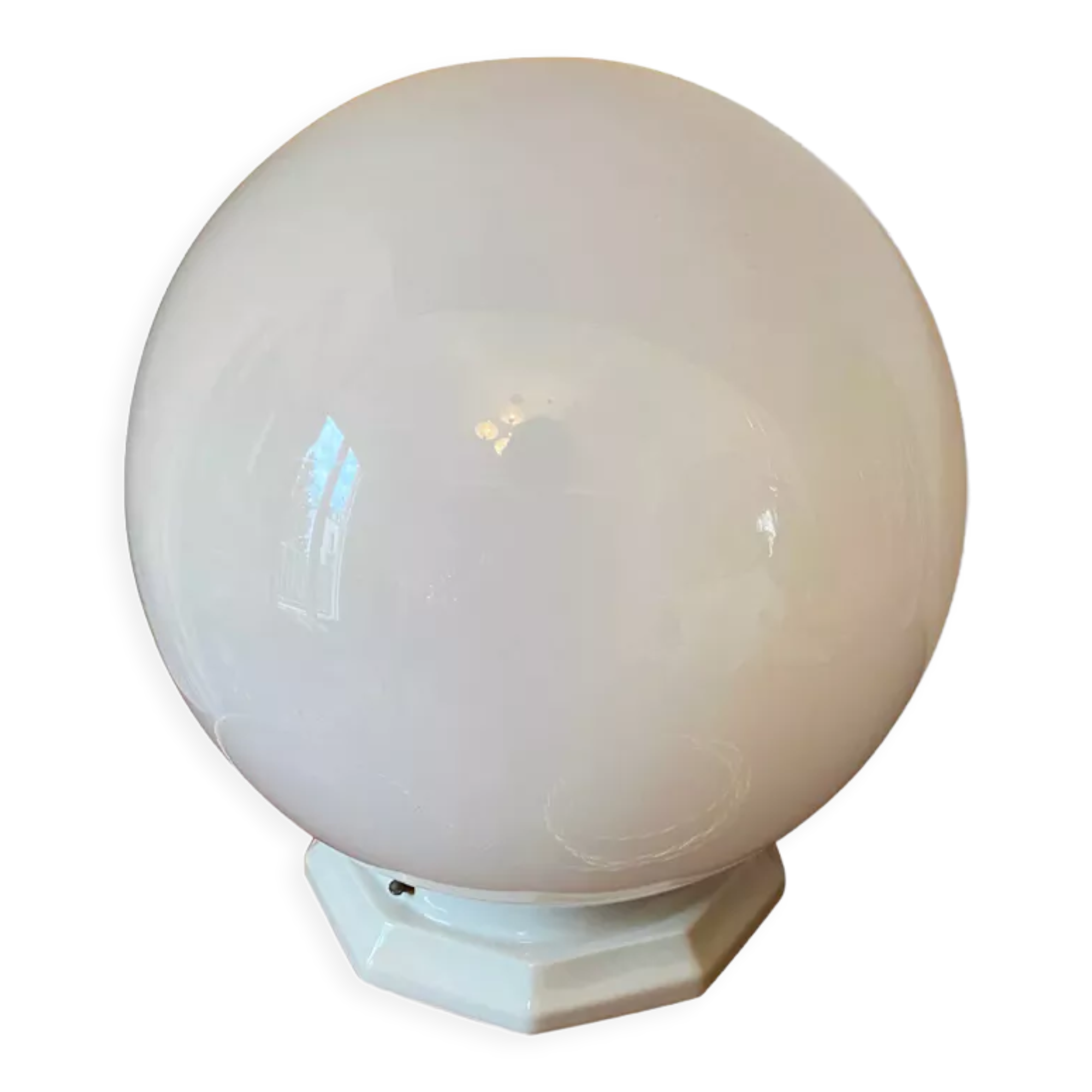 Vintage table lamp opaline ball and earthenware base