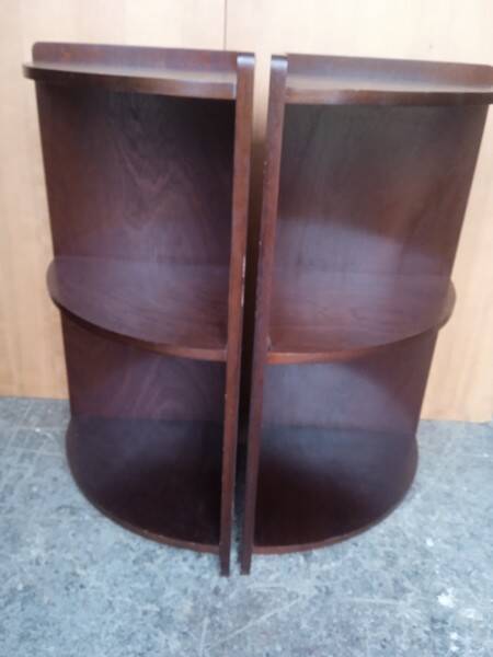 Pair of art deco style mahogany corner cabinets