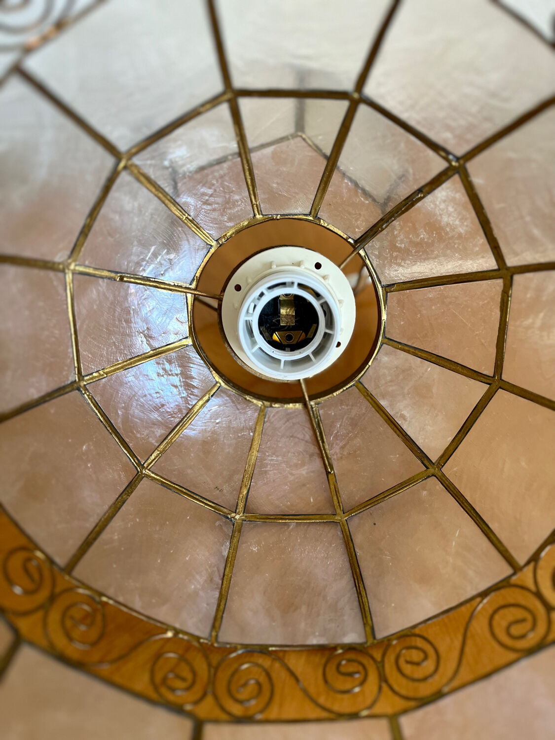 Vintage mother-of-pearl and brass pendant light