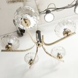 See Delmas chandelier, 5 branches, black and gold, transparent glass, 1960