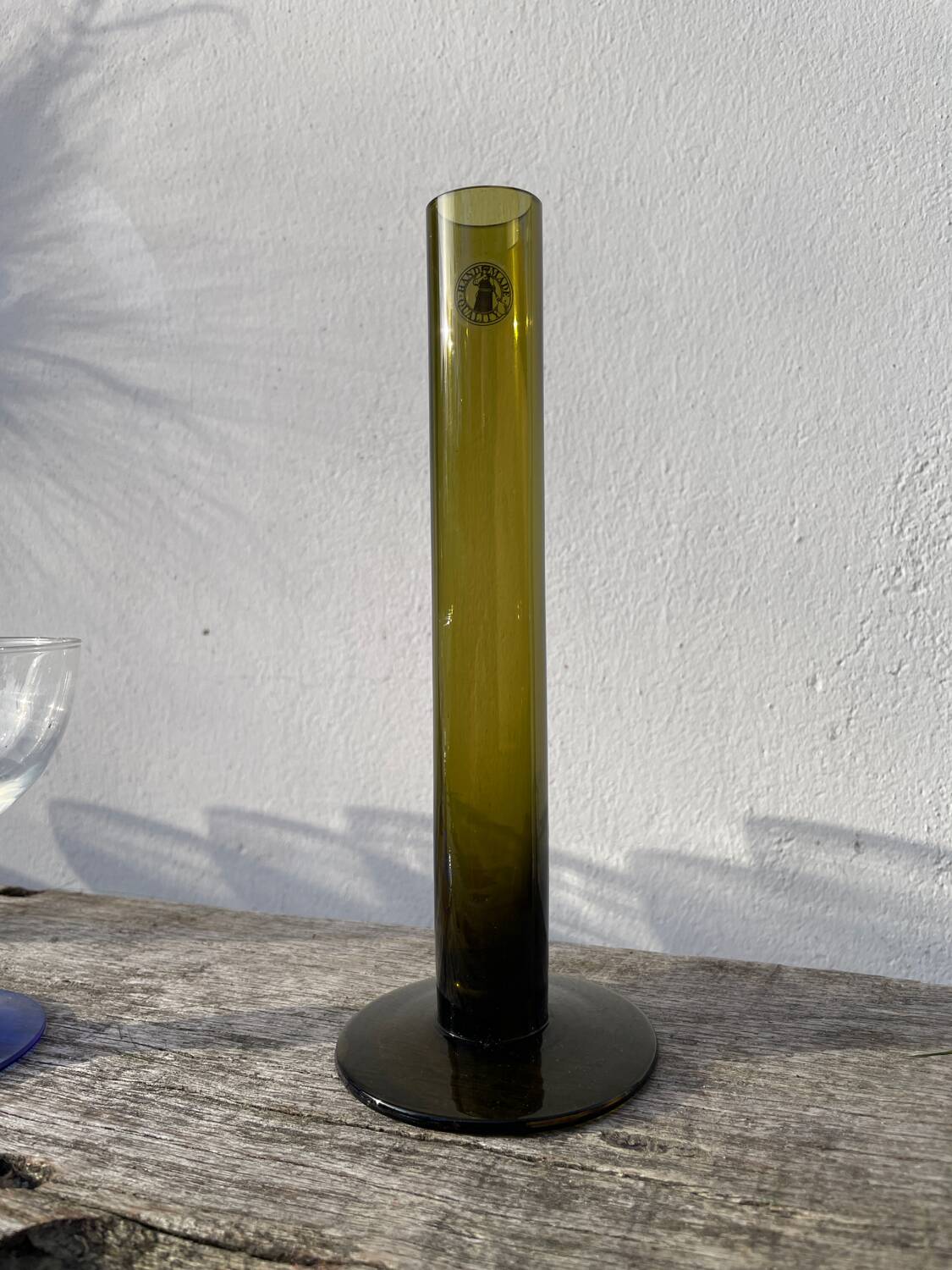 Trio de soliflore en verre vert olive / vases tubes