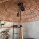 Scandinavian tripod reading lamp in teak and brass.
