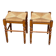 2 square stools made of carved solid wood with rush seats from the 1970s.