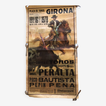 Affiche corrida 1978 girona espagne rejoneador taureau toro arènes toreador picador banderillas