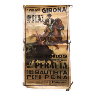 Affiche corrida 1978 girona espagne rejoneador taureau toro arènes toreador picador banderillas