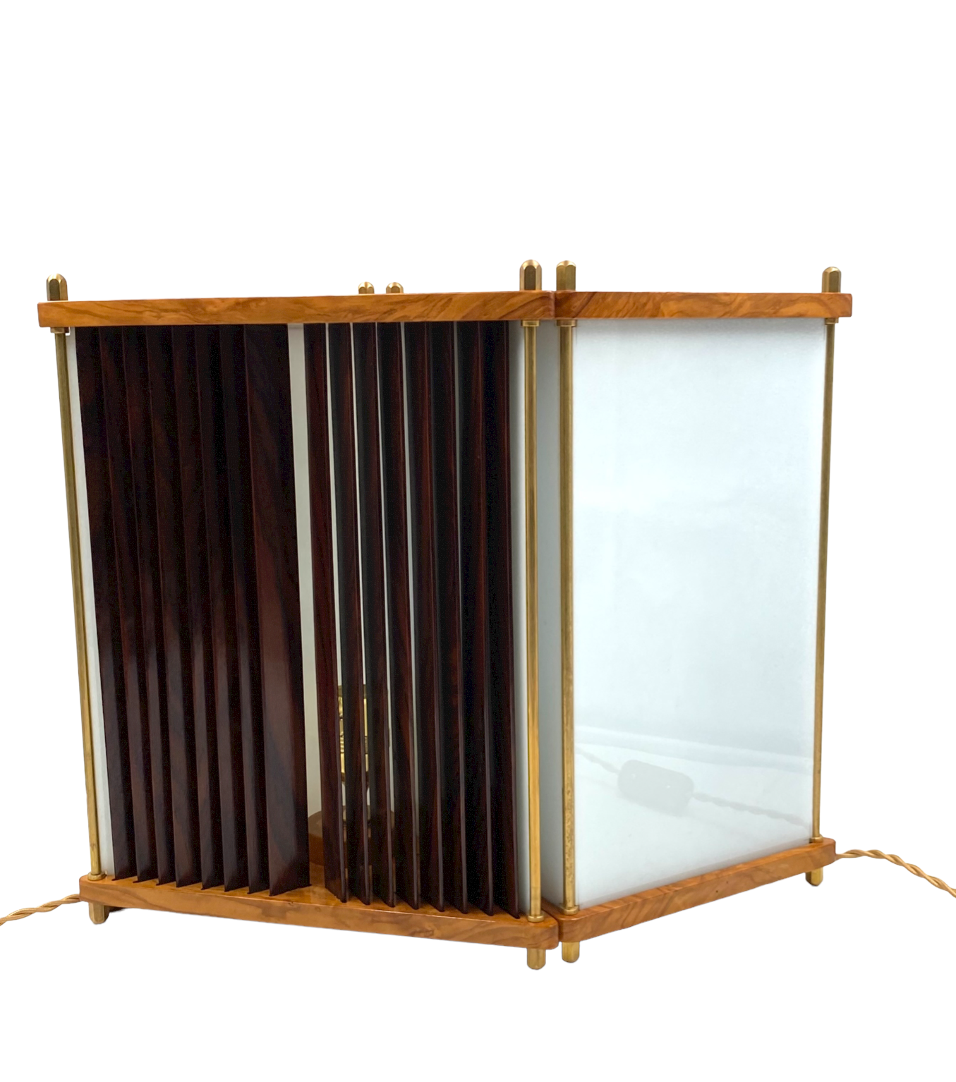 Leonardo Mosso 2 palisander and brass table lamps, Italy 1970s