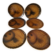 6 antique fish barbotine plates – Saint-Clément