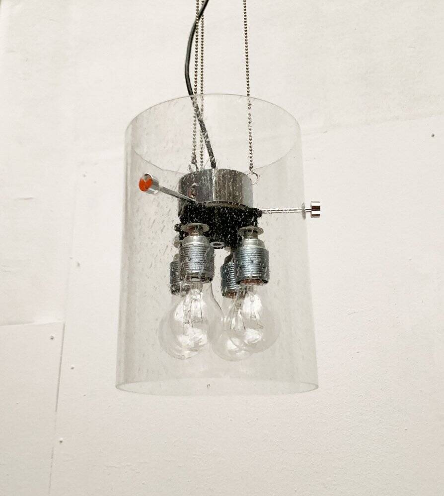 Glass and metal pendant lamp from the German space age by Glashütte Limburg, 1960s.