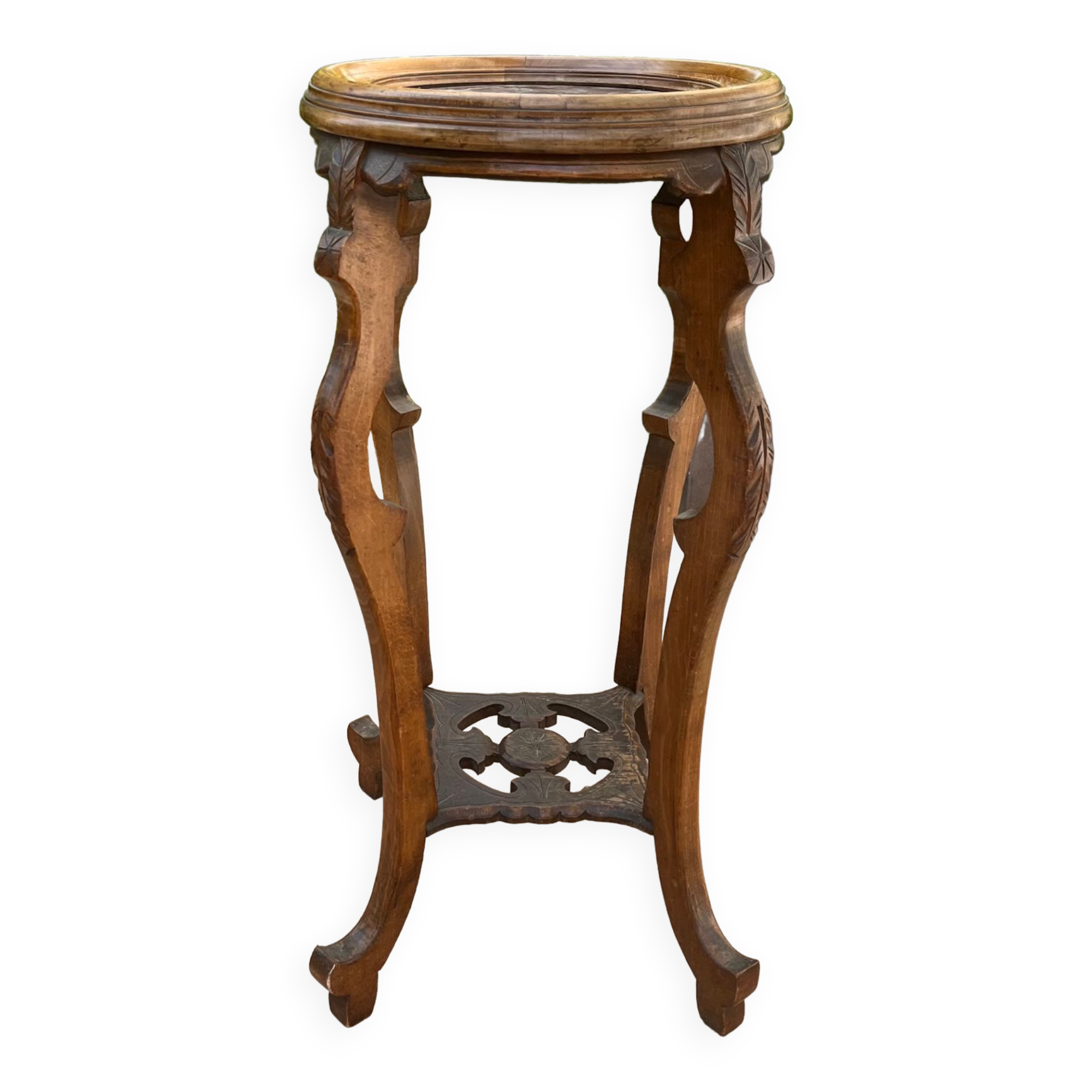 Old harness in wood with marble top