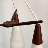 Swedish midcentury opal and teak ceiling lamp