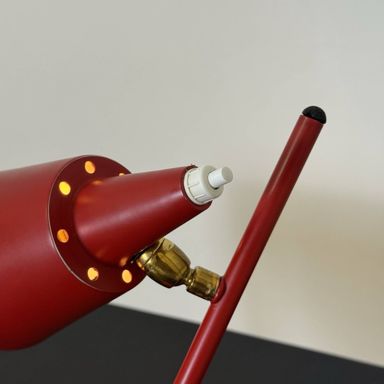 Stilux Milano Table Lamp 1950s Red Double Jointed Conical Shade