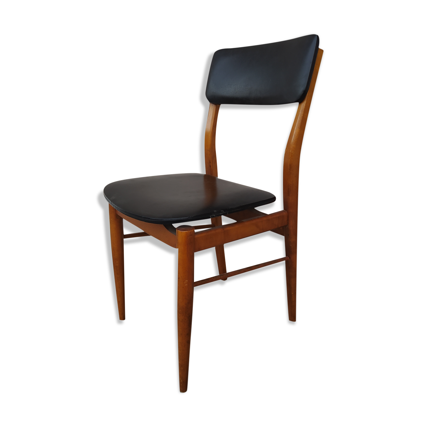 Vintage Scandinavian Danish chair in teak and black skai