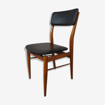 Vintage Scandinavian Danish chair in teak and black skai