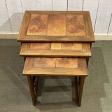 Set of 3 teak nesting tables with tiled top from the 70s