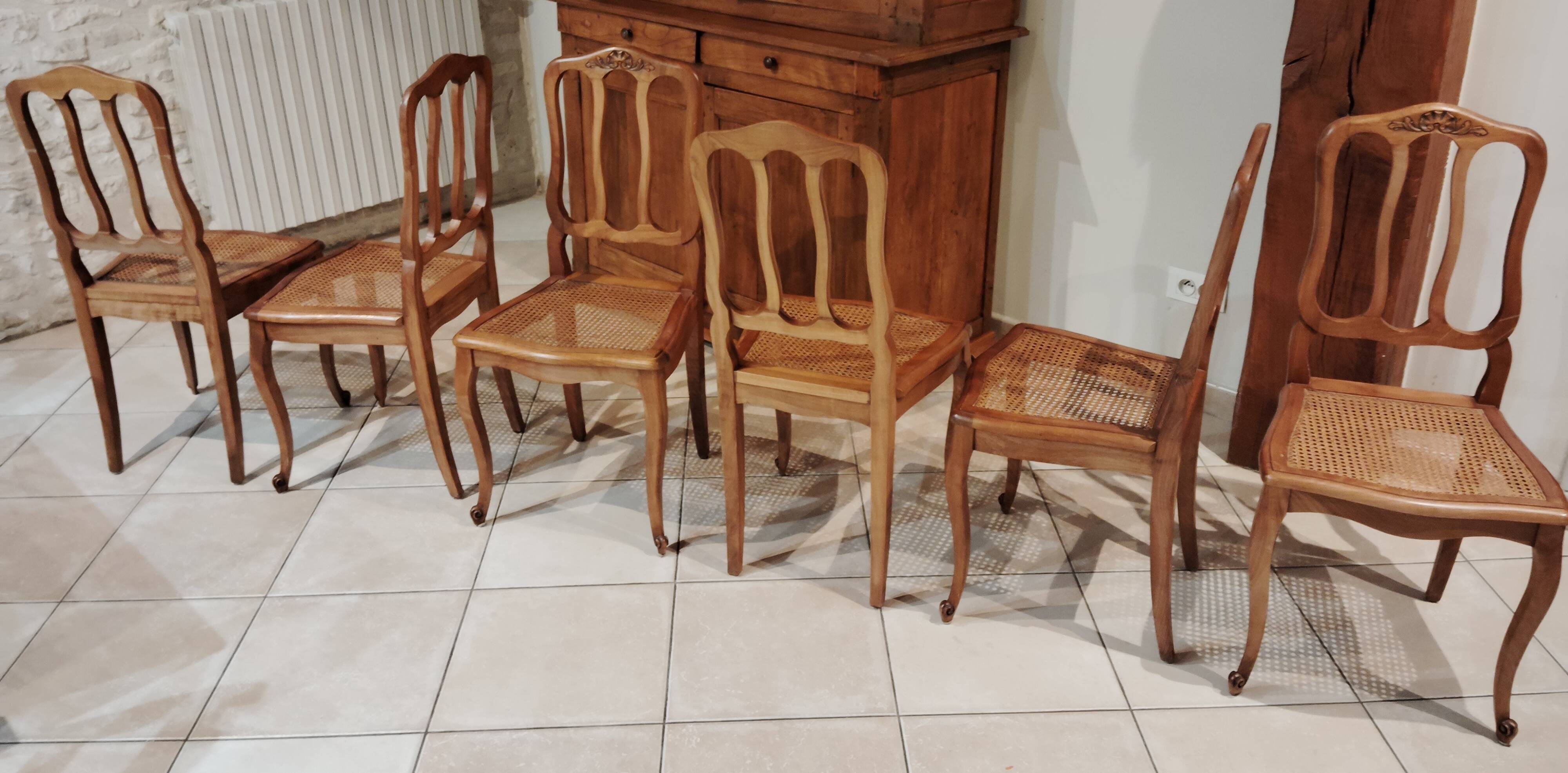Set of 6 caned Regency/Louis XV chairs