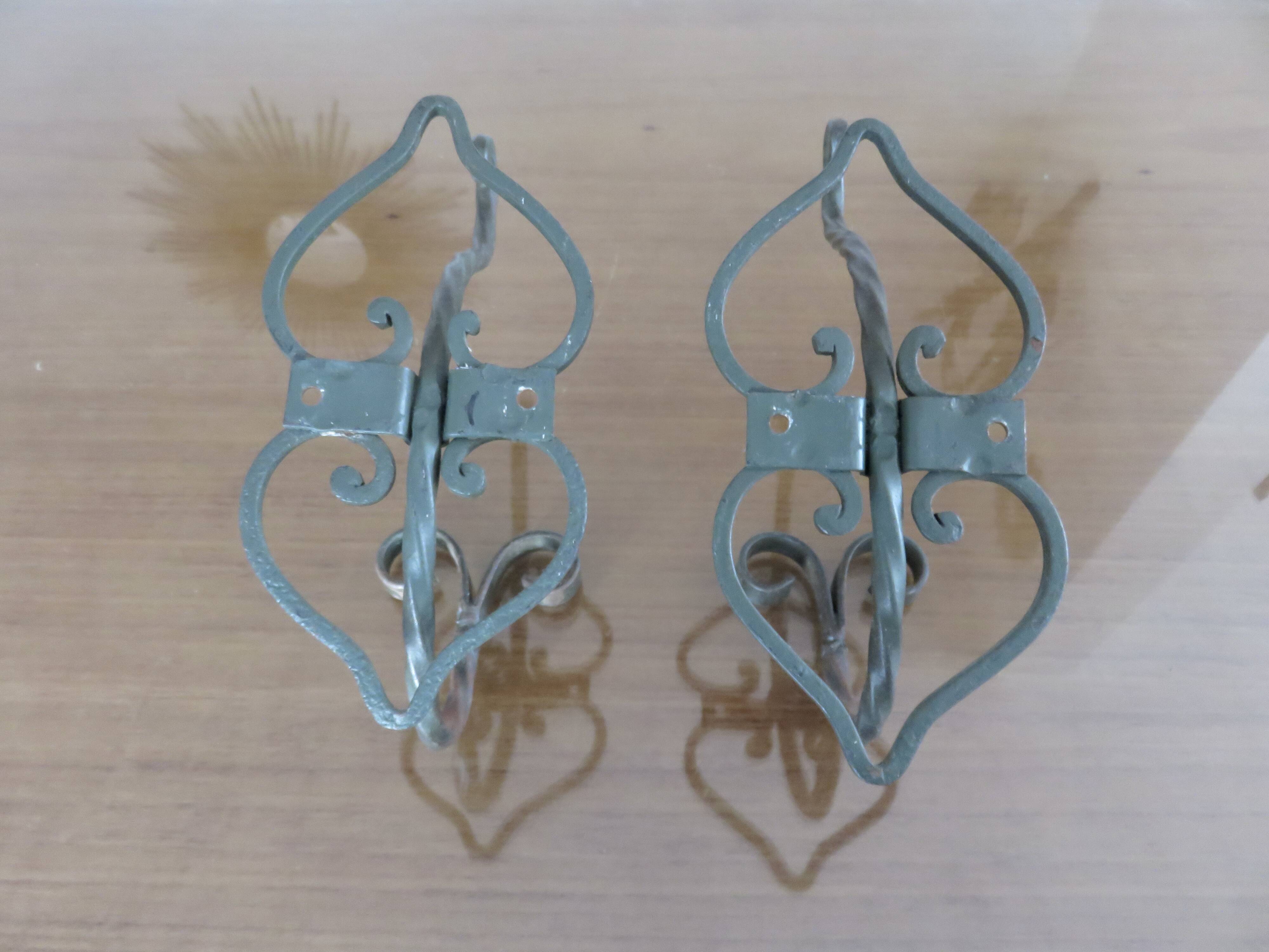 Pair of green lacquered wrought iron wall hooks, art deco, 1930s 40s