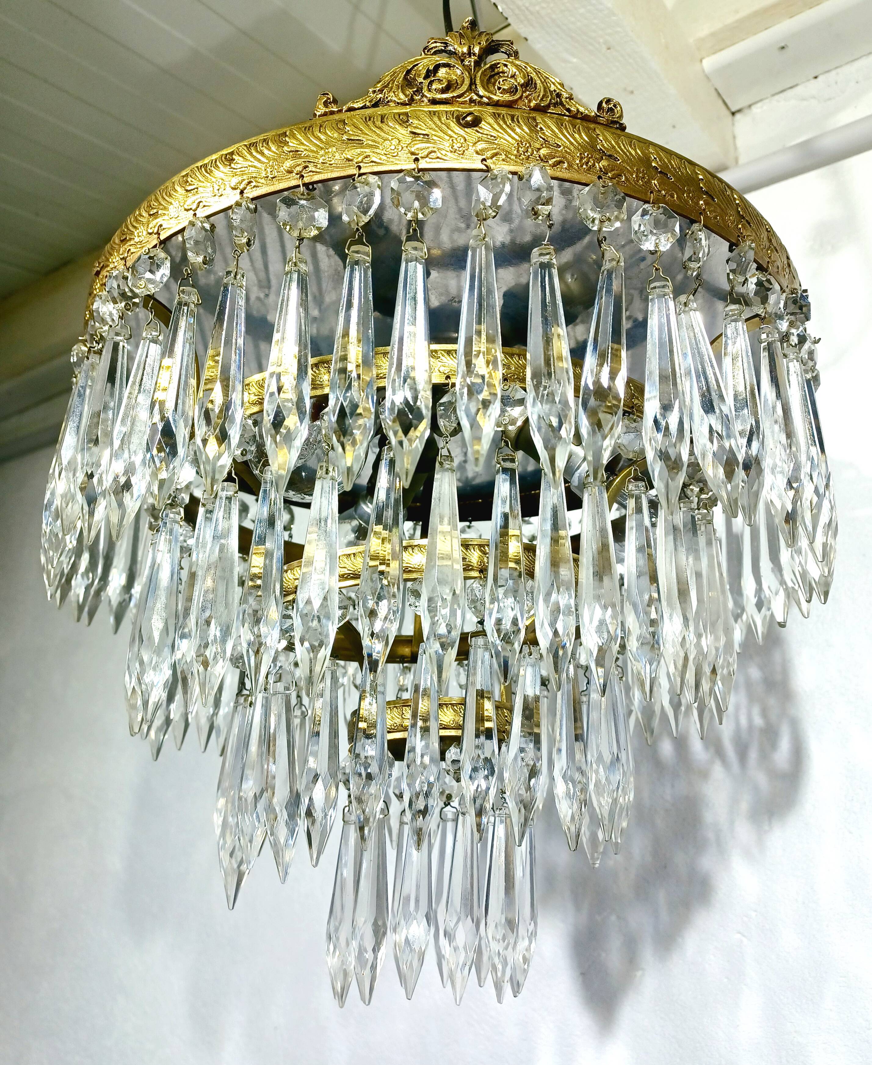 Plafonnier 3 lumières bronze cristal