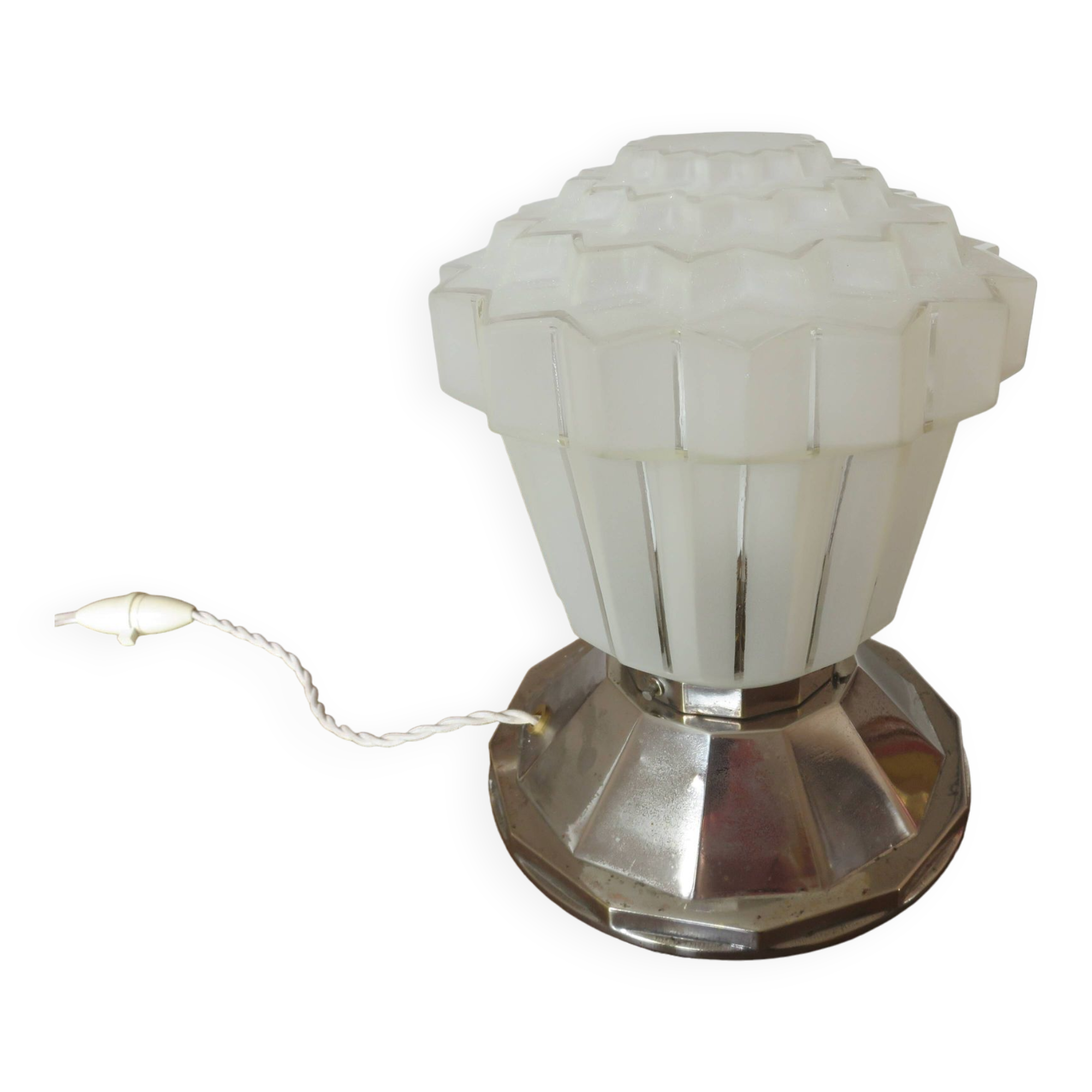 Art deco "skyscraper" lamp in nickel-plated brass and glass 1920s 30s