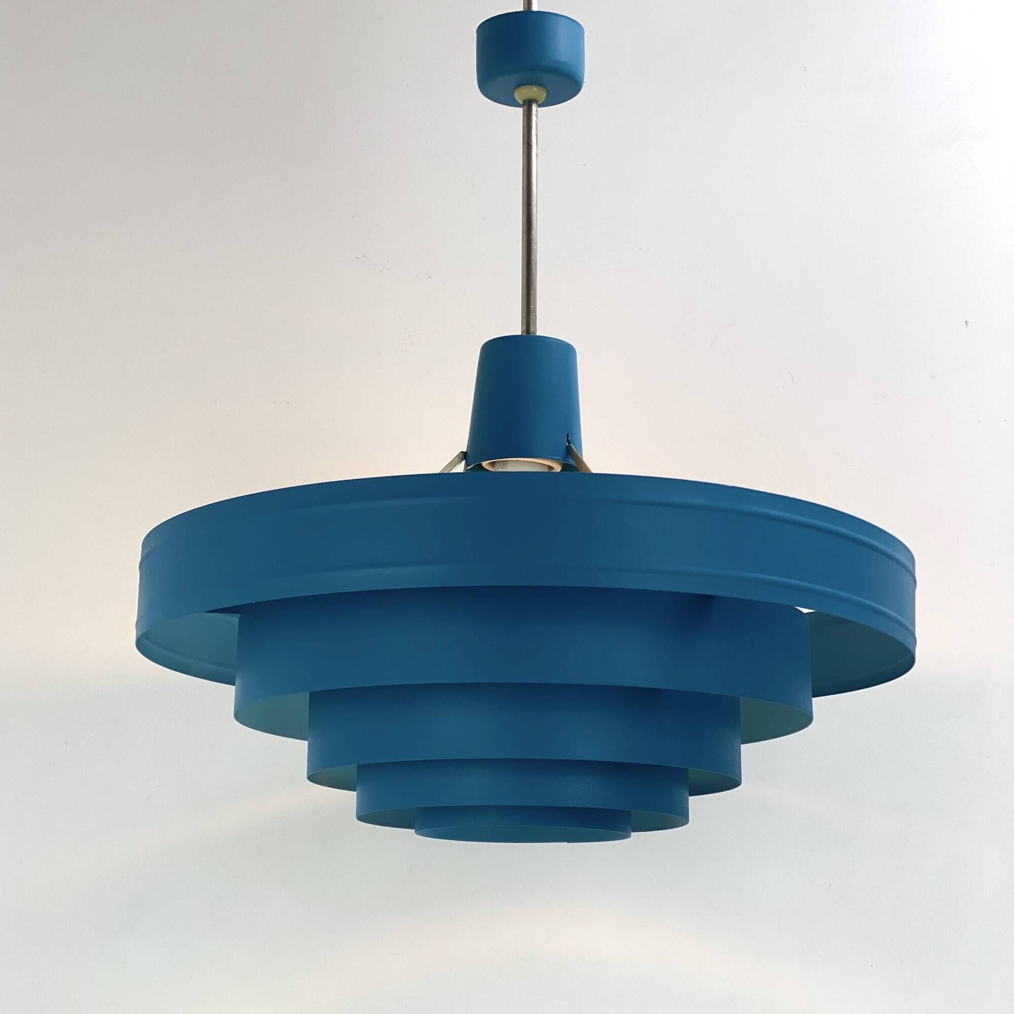 Vintage 1960s Metal Pendant Light - Blue Design