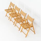 Set of 4 elegant wicker & jute folding chairs (Germany, 1970s).