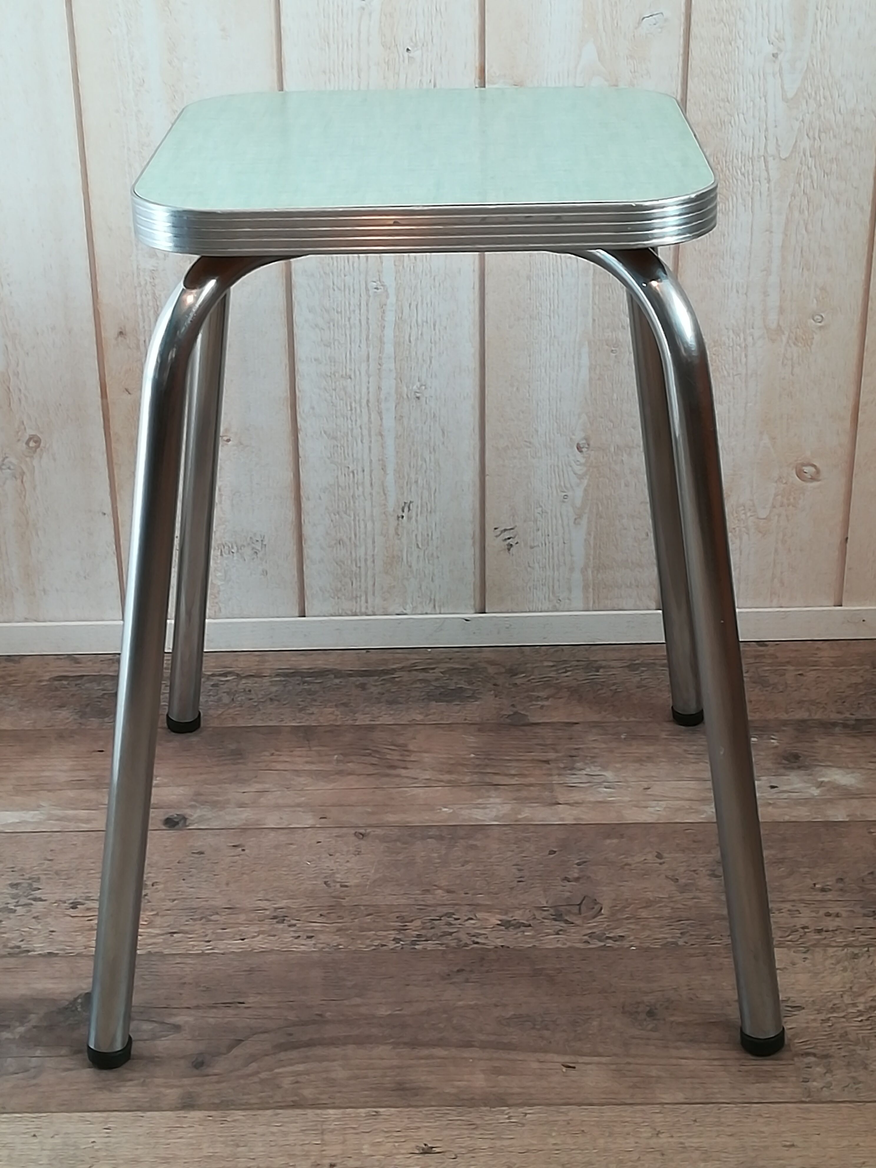 Vintage mint green formica and aluminum stool